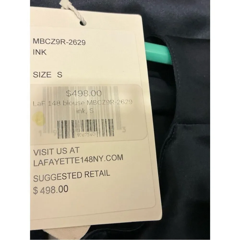 NWT Lafayette 148 New York Navy Long-Sleeve Satin Top $498